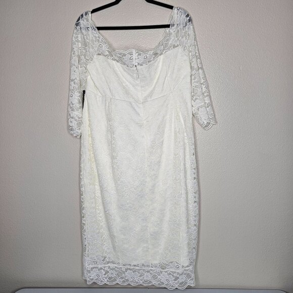 Torrid 26 Ivory Off Shoulder Bodycon Lace Midi Dress Wedding Special Occasion - Picture 4 of 7